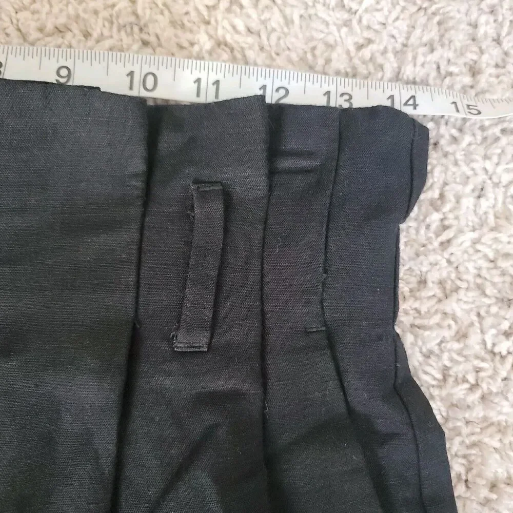 Hm Paperbag Pants‎ Size 4 Black Linen Viscose Blend Tapered